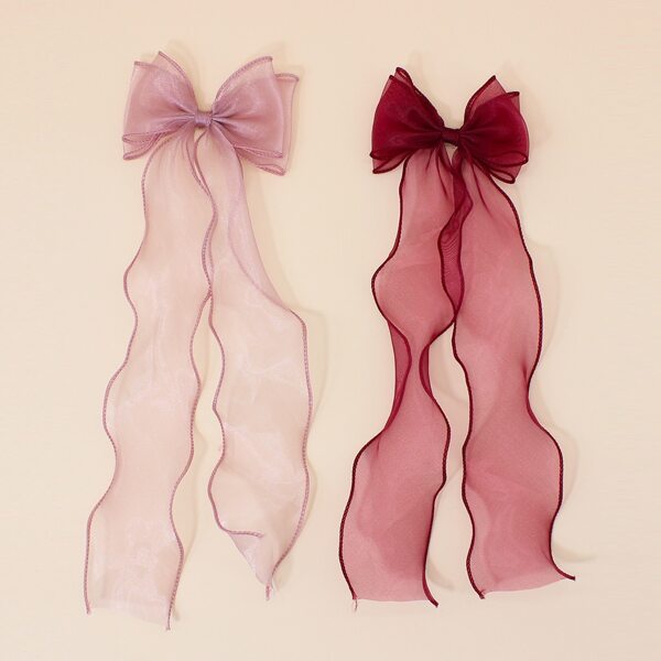 

2pcs Toddler Girls Mesh Bow Knot Decor Hair Clip, Multicolor