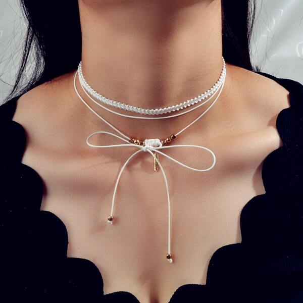 

2pcs Bow Knot Decor Choker, White
