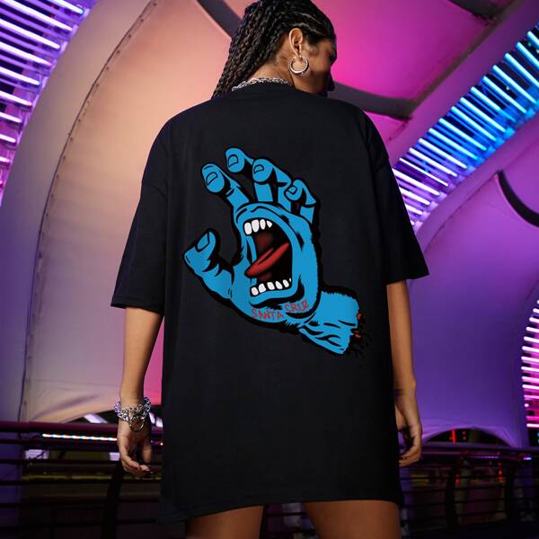 

Cartoon And Letter Graphic Tee, Black