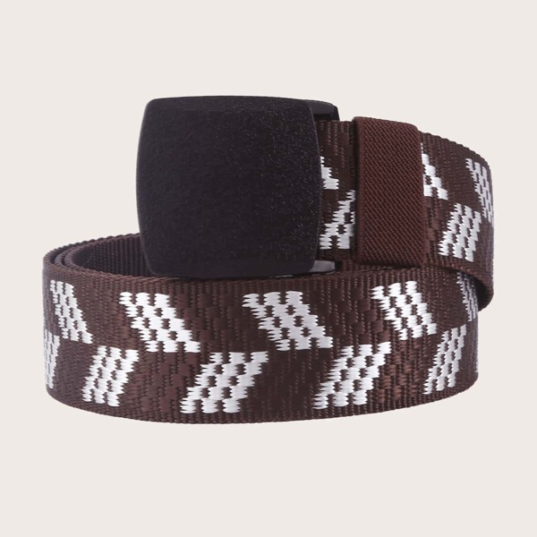

Men Striped Pattern Tape Belt, Coffee brown