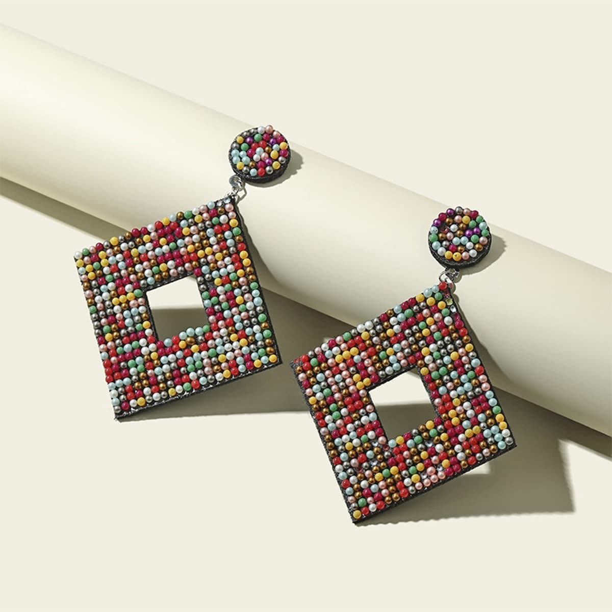 

Beaded Square Drop Earrings, Multicolor