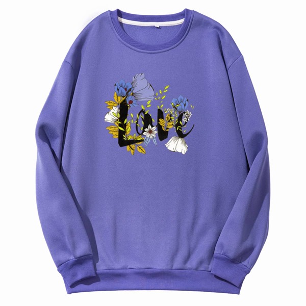 

Floral & Letter Graphic Sweatshirt, Violet purple