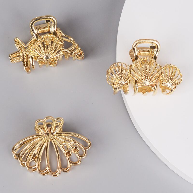 

3pcs Shell Hair Claw, Gold