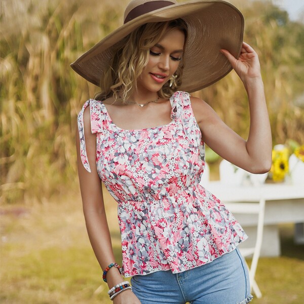 

Allover Floral Knot Shoulder Blouse, Multicolor