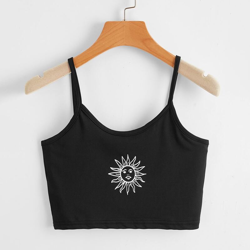 

Sun Graphic Crop Cami, Black