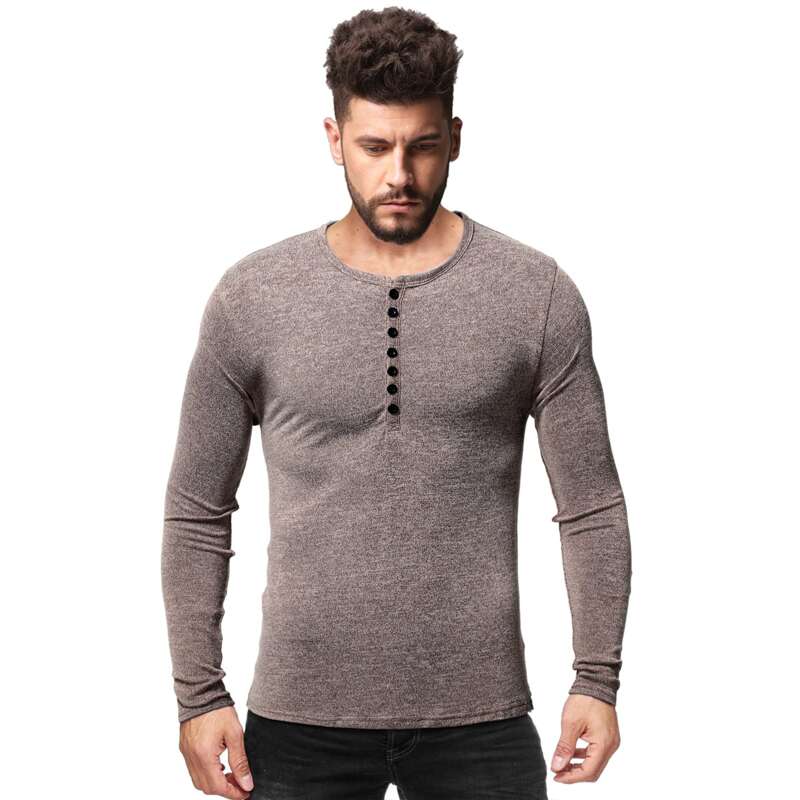 

Men Space Dye Button Front Tee, Mocha brown