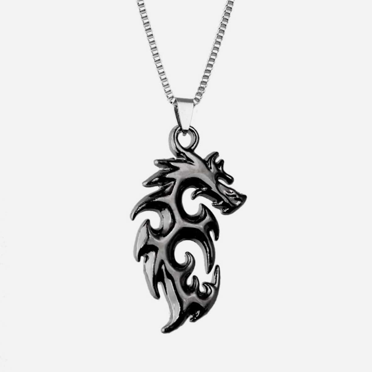 

Guys Dragon Pendant Necklace, Black