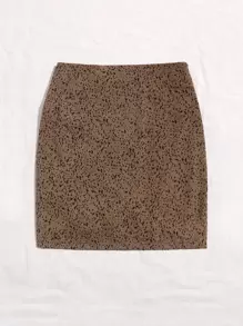 SHEIN Unity Allover Print Drawstring Ruched Skirt - Coffee Brown - View 2