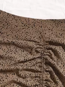 SHEIN Unity Allover Print Drawstring Ruched Skirt - Coffee Brown - View 4