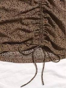 SHEIN Unity Allover Print Drawstring Ruched Skirt - Coffee Brown - View 5