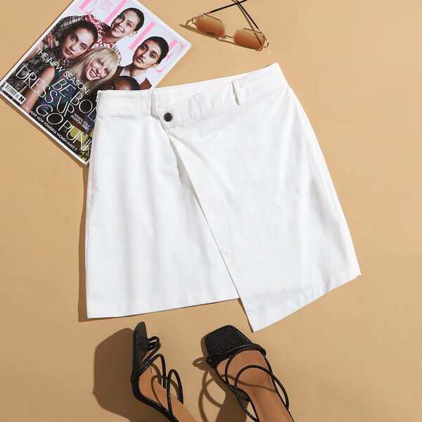 

Wrap Detail Solid Skirt, White