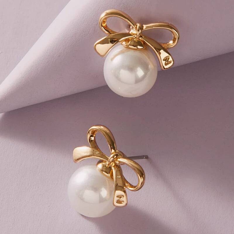 

Faux Pearl & Bow Stud Earrings, White