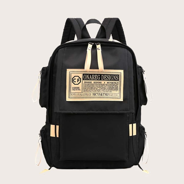 

Letter Patch Large Capacity School Bag, Black