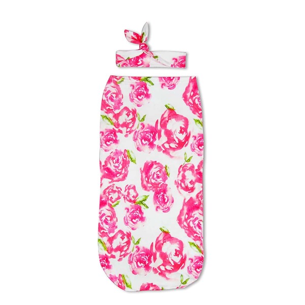 

Baby Girl Allover Floral Sleep Bag With Headband, Red and white