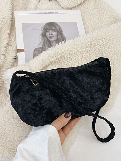 Solid Velvet Baguette Bag