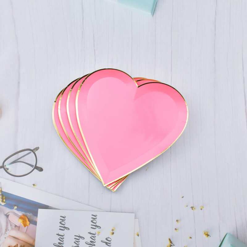 

8pcs Heart Shaped Disposable Plate, Pink