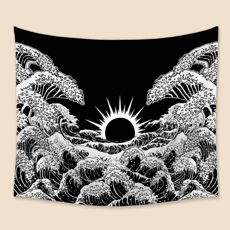 

Sun & Wave Print Tapestry, Black and white
