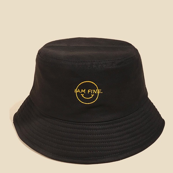 

Letter Embroidery Bucket Hat, Black