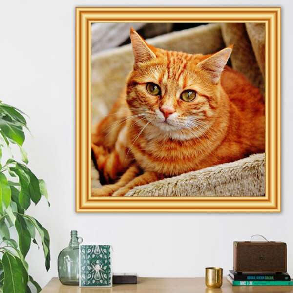 

Cat Print DIY Diamond Painting Without Frame, Multicolor