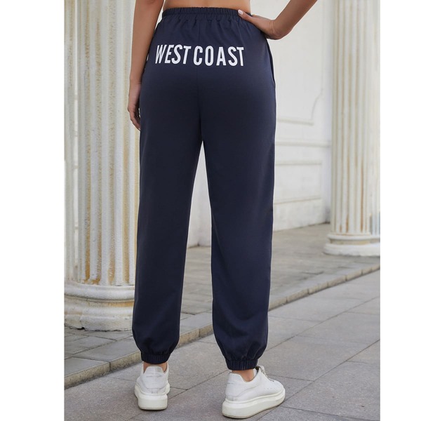 

Letter Graphic Elastic Waist Sweatpants, Navy blue