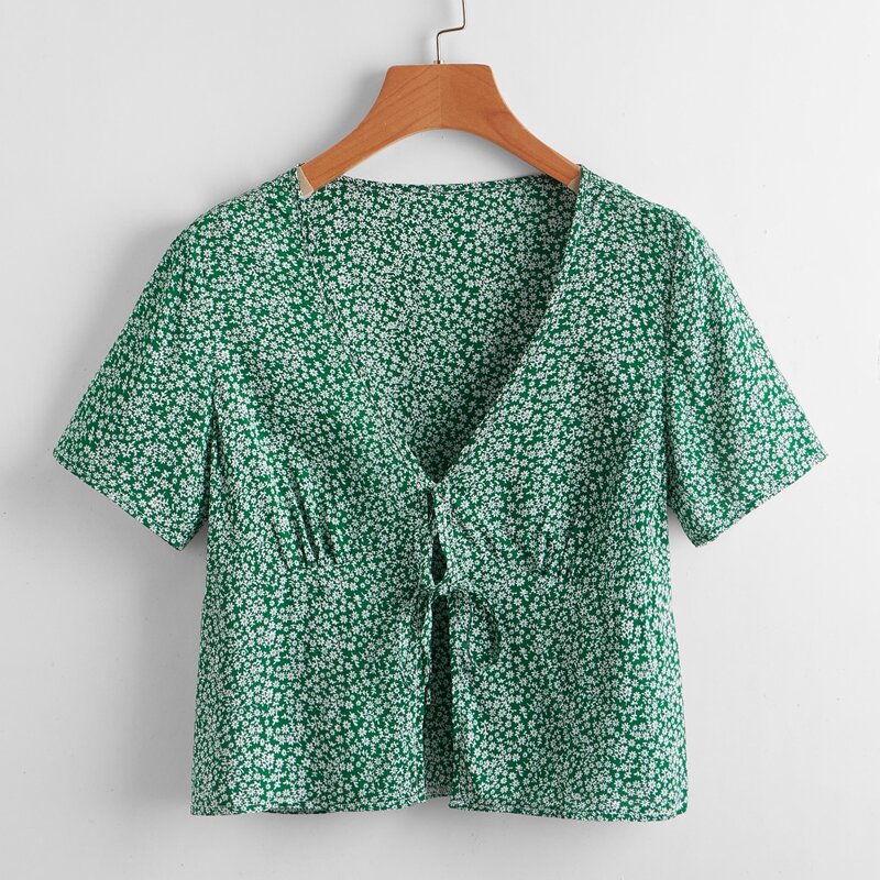 

Ditsy Flower Tie Front Crop Top, Multicolor