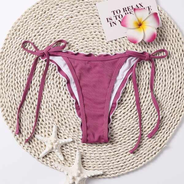 

Rib Lettuce Trim Tie Side Bikini Panty, Red violet