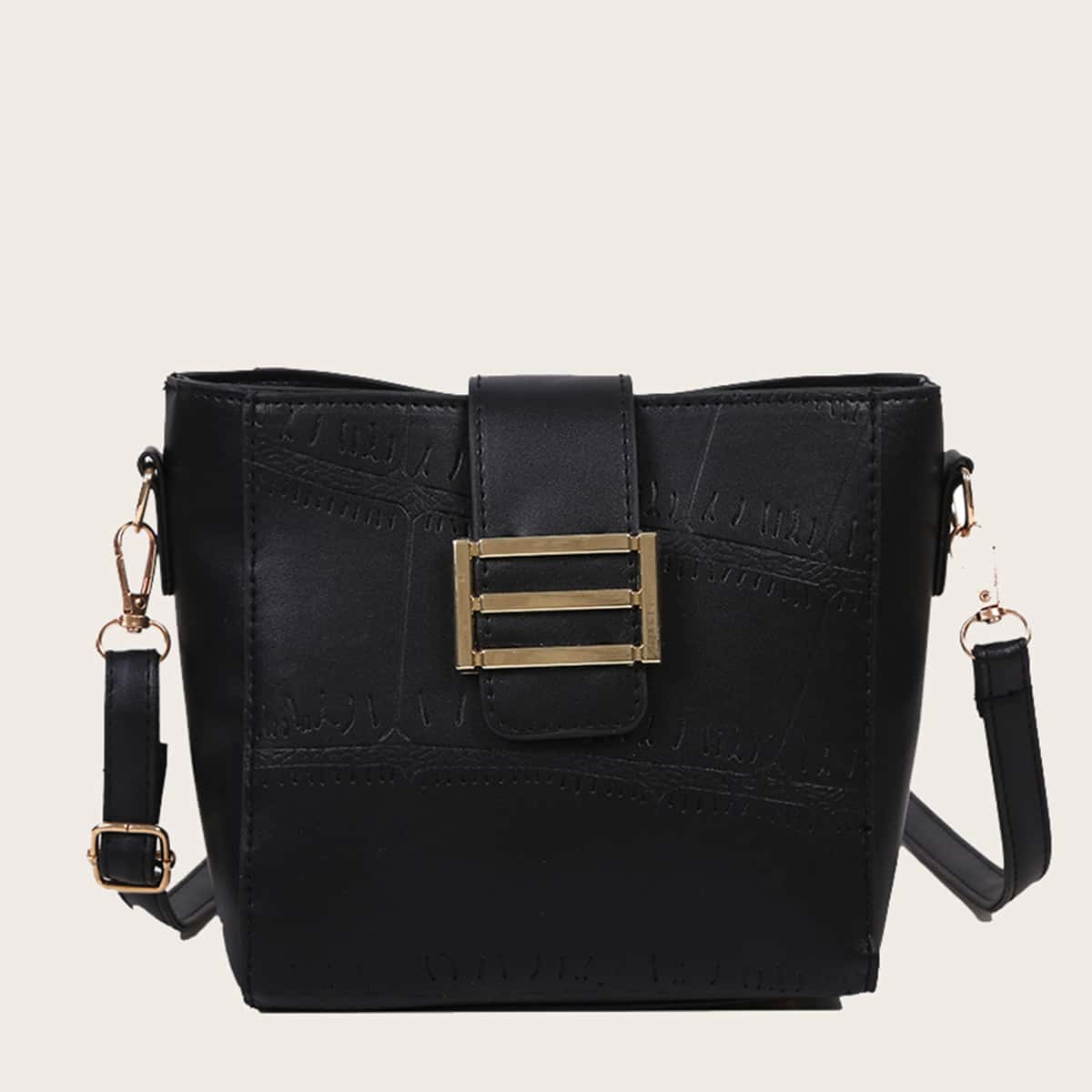 

Buckle Front Crossbody Bag, Black
