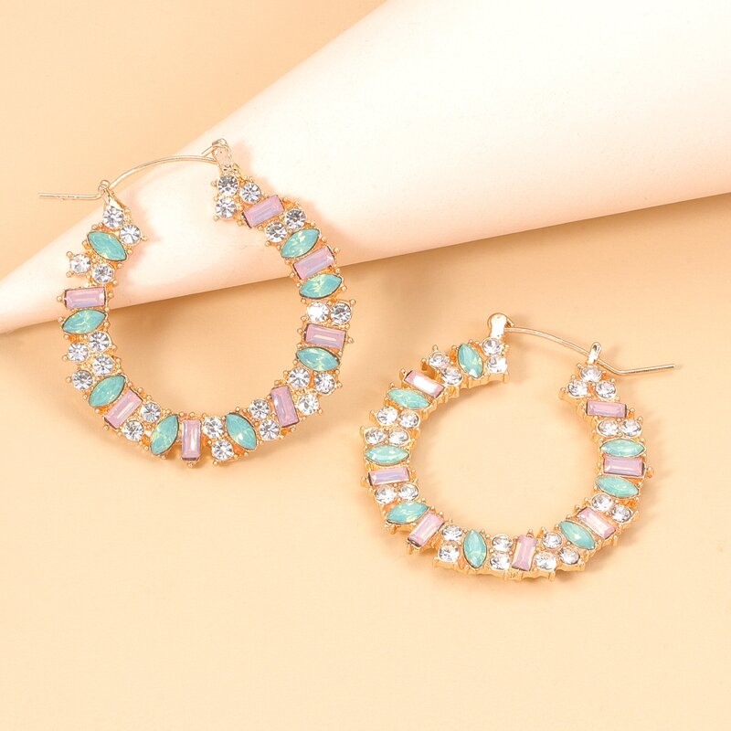 

Gemstone Decor Hoop Earrings, Multicolor