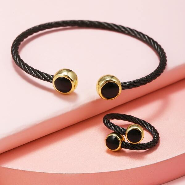 

Twist Cuff Ring & Bangle, Black