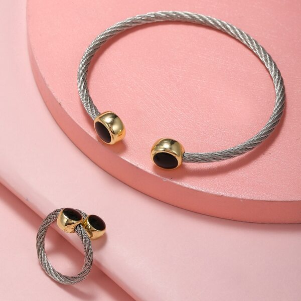 

Stainless Steel Cuff Ring & Bangle, Silver