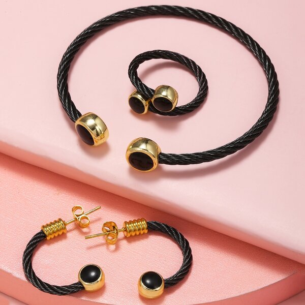 

4pcs Stainless Steel Twist Jewelry Set, Black