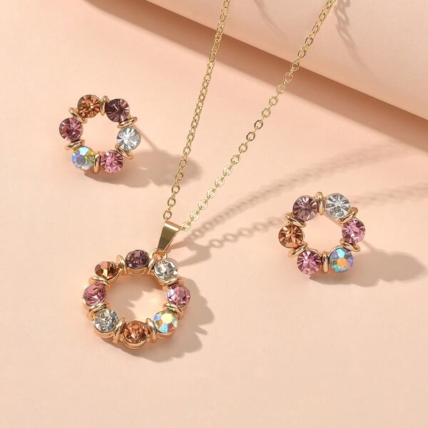 

3pcs Rhinestone Decor Jewelry Set, Multicolor