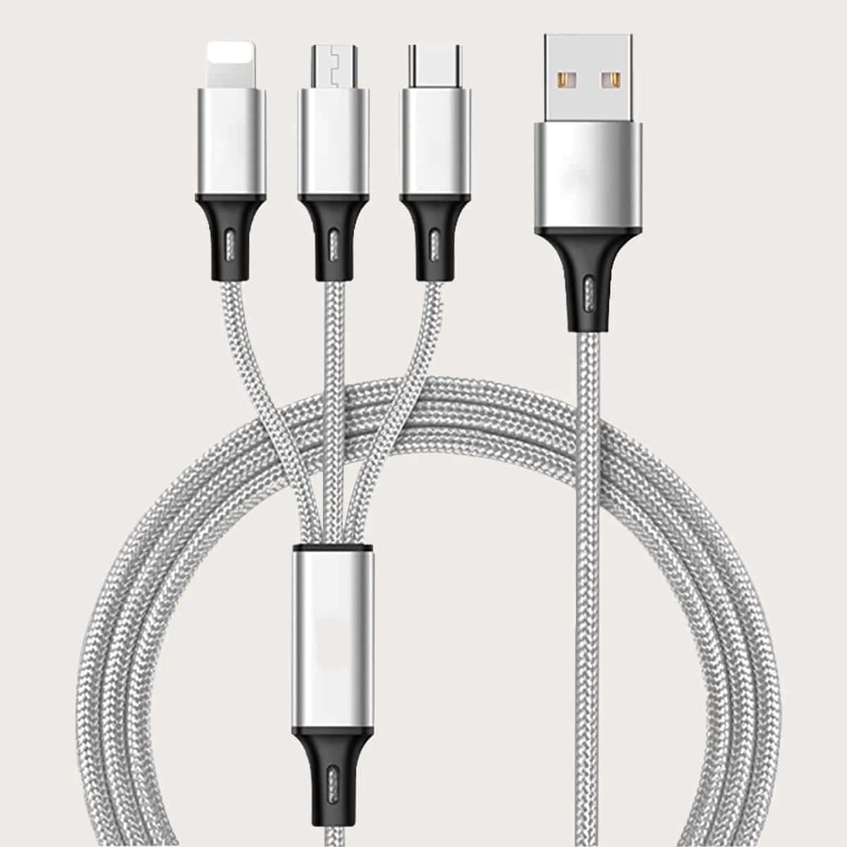 

1pc 3 In 1 Phone Cable, Silver