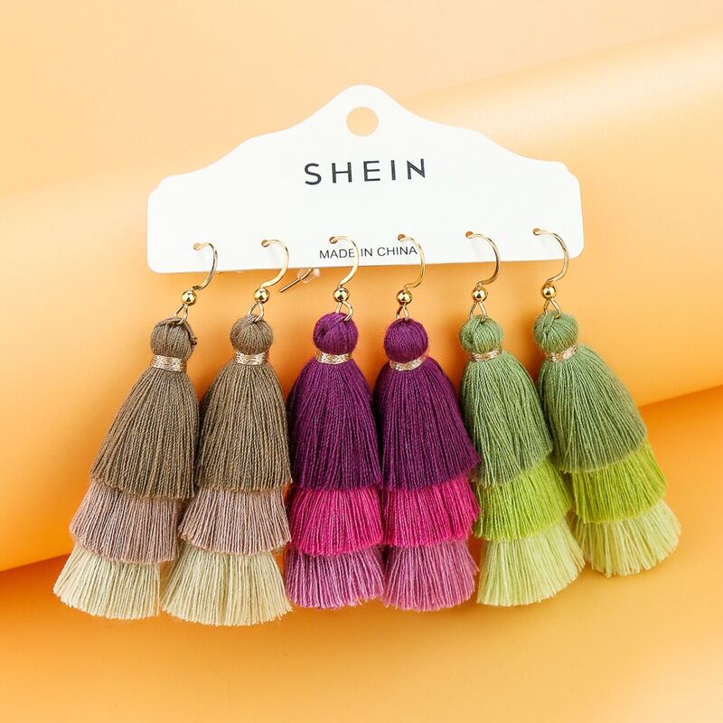 

3pairs Tassel Drop Earrings, Multicolor