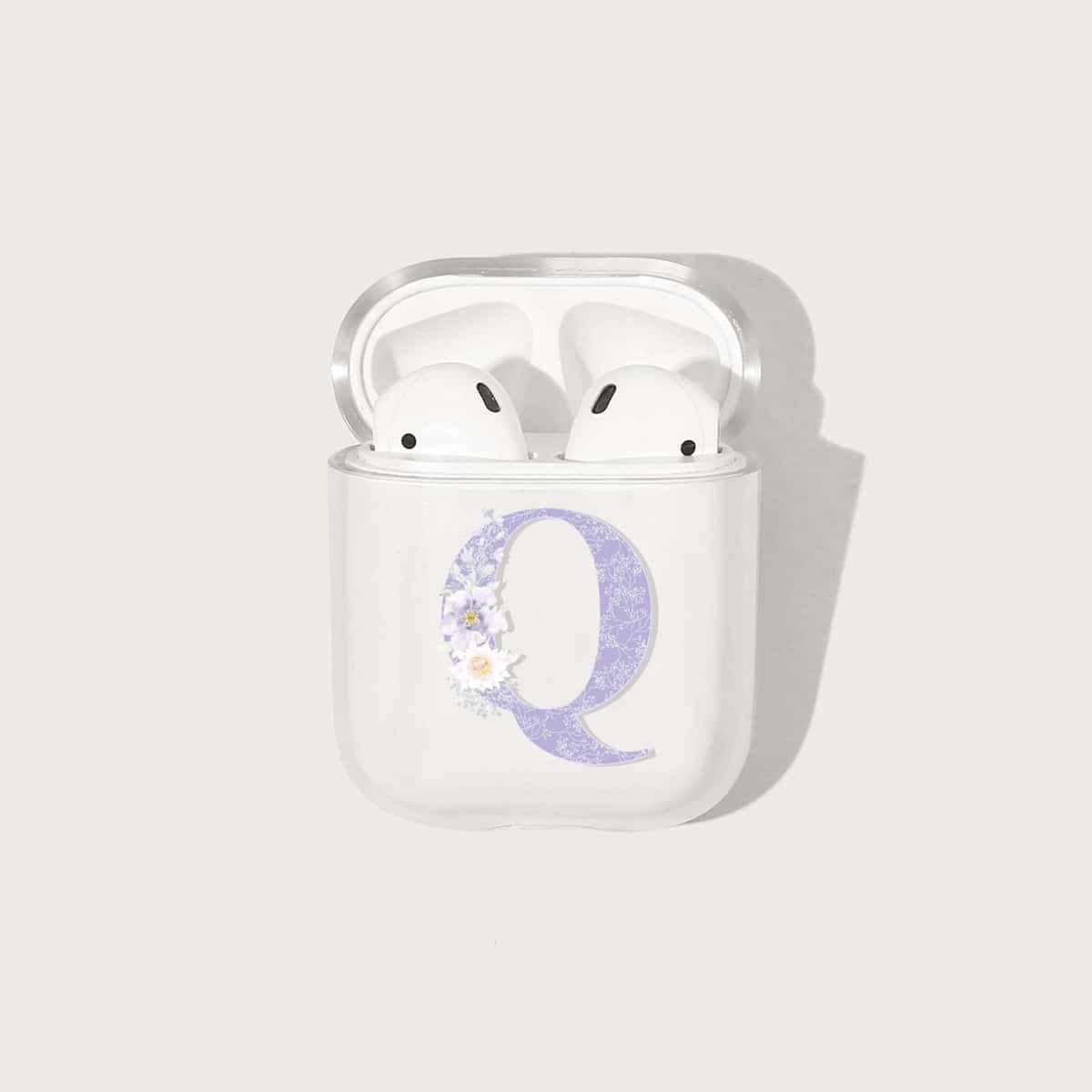 

Letter & Floral Print AirPods Case, Clear