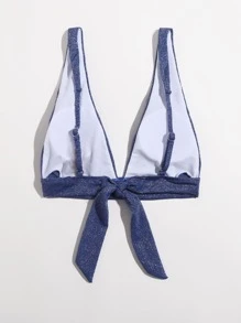Glitter V Neck Bikini Top, For Summer Beach Vacation - Blue - View 2