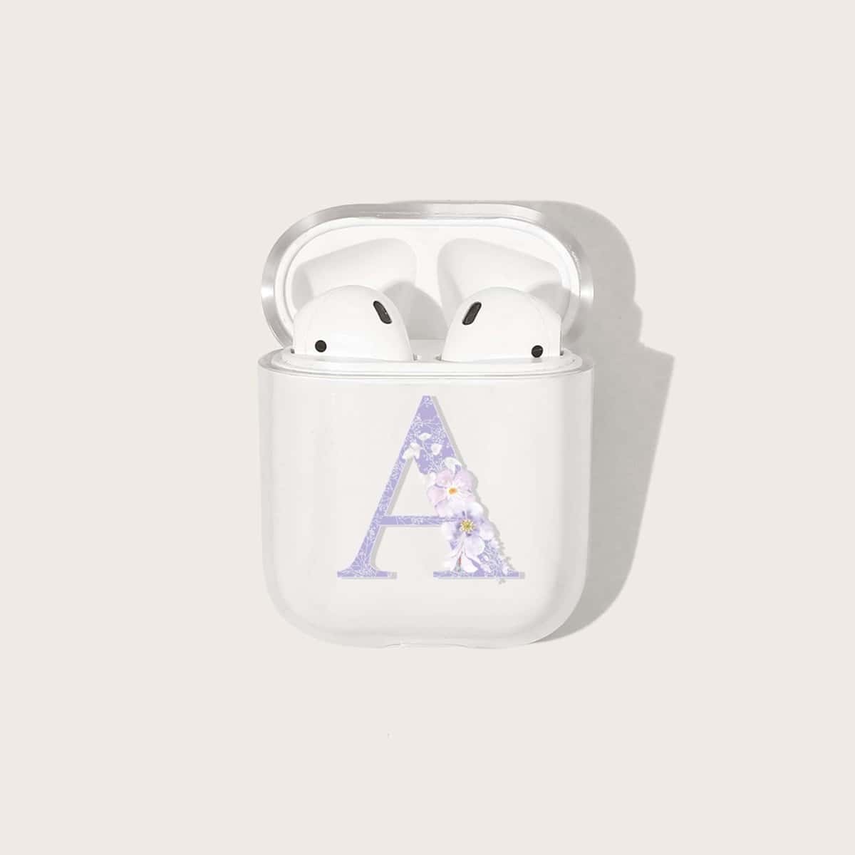 

Letter & Floral Print AirPods Case, Clear