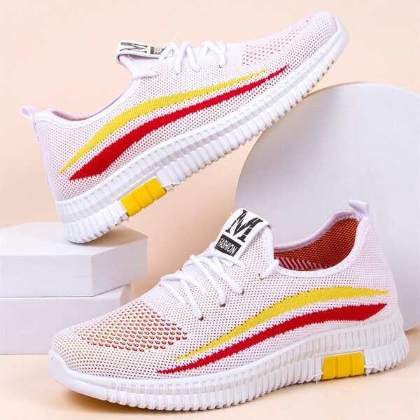 

Color Block Lace-up Decor Sneakers, White
