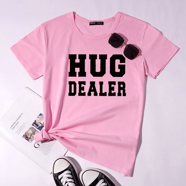 

Letter Graphic Round Neck Tee, Baby pink