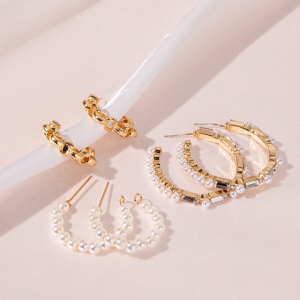 

3pairs Faux Pearl Decor Hoop Earrings, Multicolor
