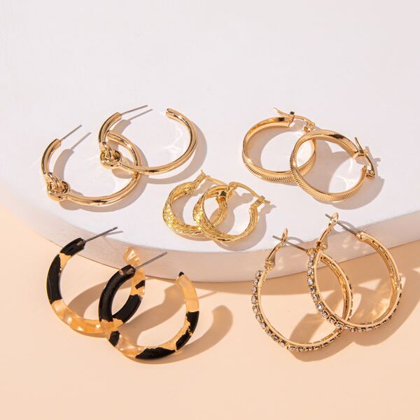 

5pairs Rhinestone Decor Hoop Earrings, Multicolor