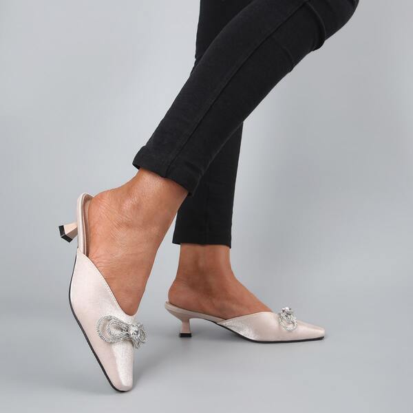 

Rhinestone Decor Square Toe Mules, Dusty pink