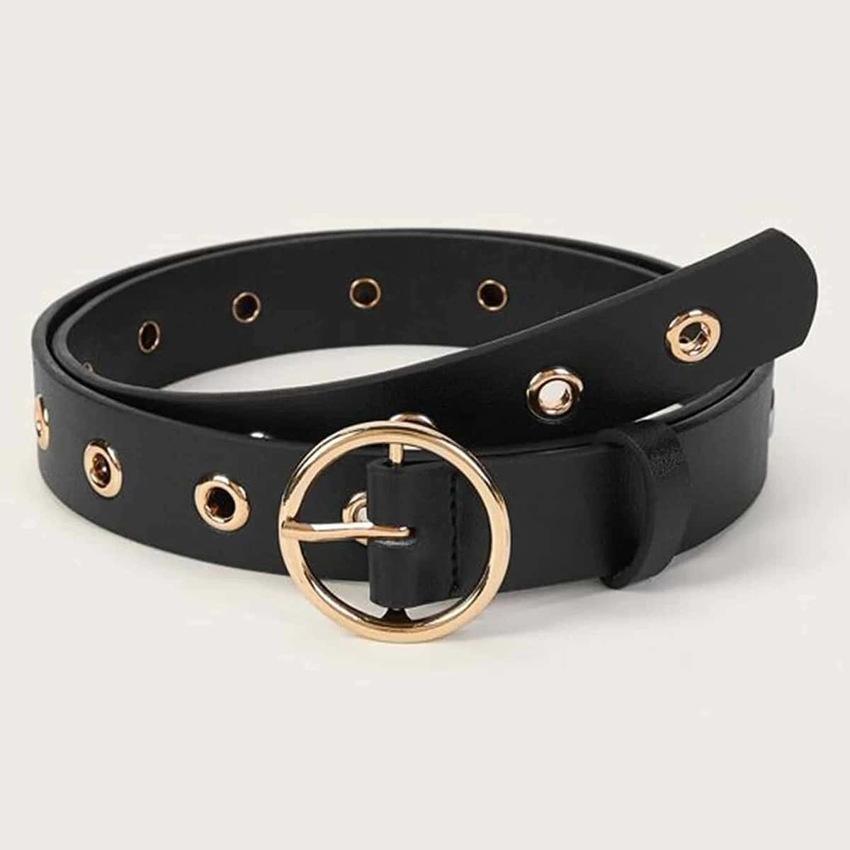 

Round Buckle Grommet Belt, Black