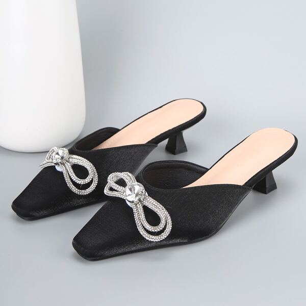 

Rhinestone Decor Square Toe Mules, Black