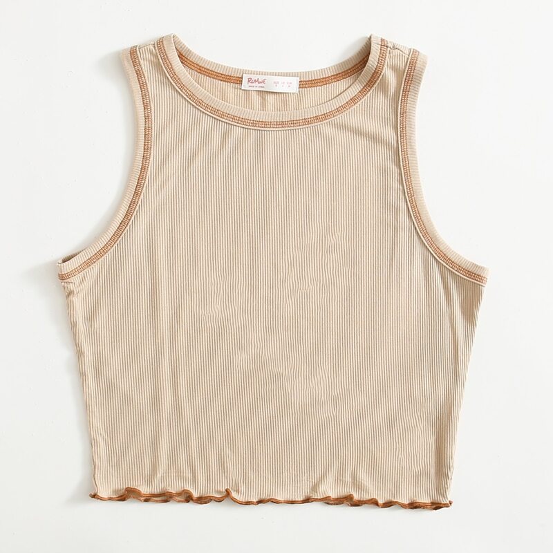 

Contrast Stitching Crop Tank Top, Apricot