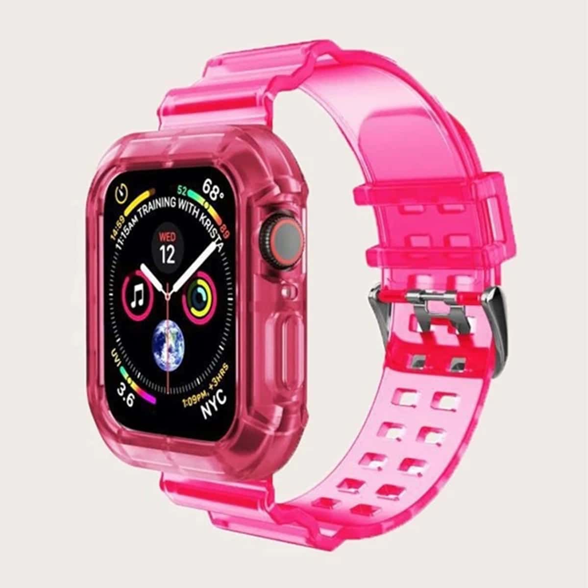 

Clear TPU Apple Watch Band With Case, Hot pink
