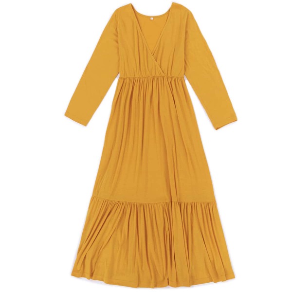 

Surplice Front Ruffle Hem Dress, Mustard yellow