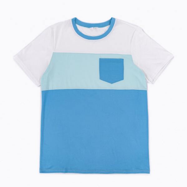 

Men Colorblock Pocket Patched Tee, Blue and white