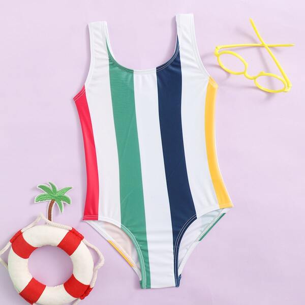 

Baby Girl Striped One Piece Swimsuit, Multicolor
