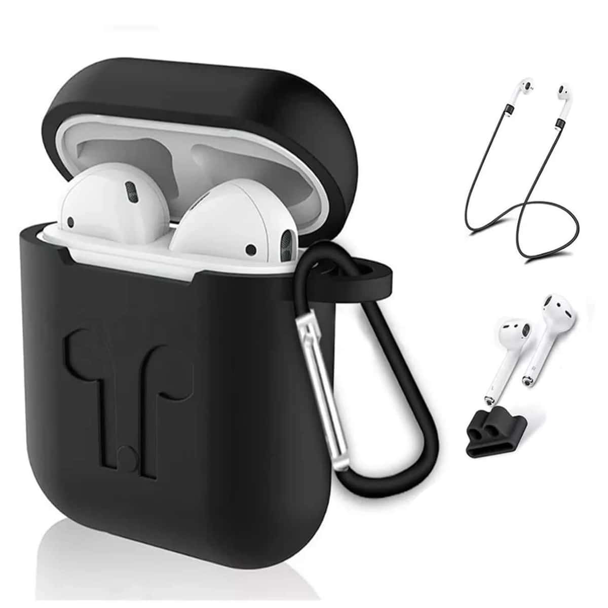 

Solid AirPods Case & AirPods Cover & Anti-lost Rope & Hook, Black